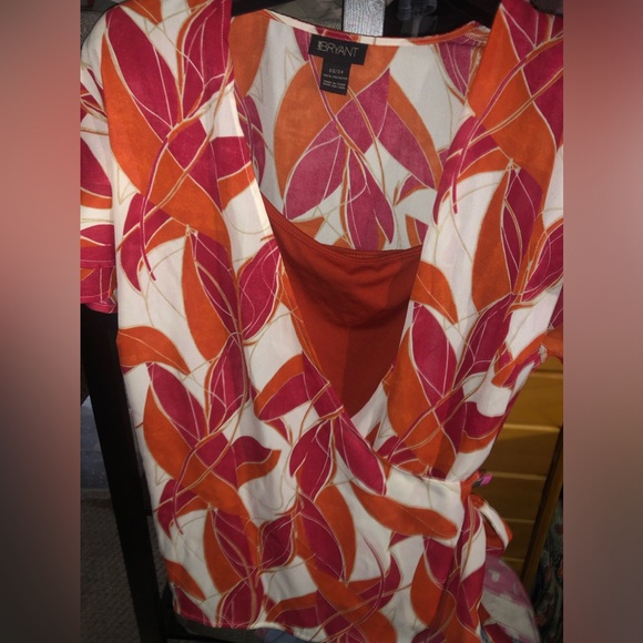 Orange, Cream and Reddish-Pink Wrap Shirt - Picture 1 of 3